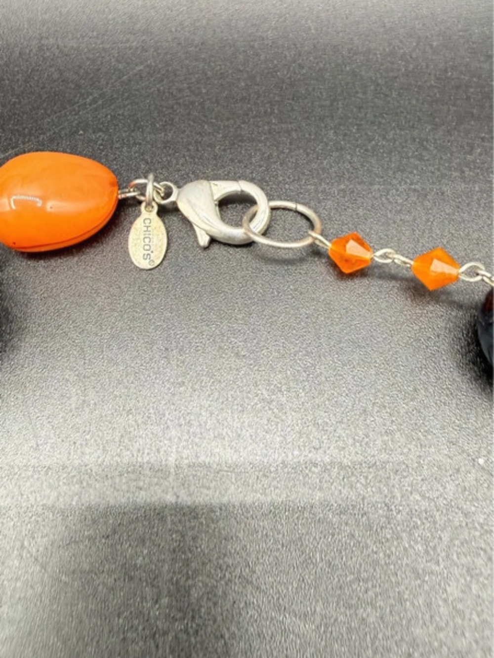 Chico's Bright Orange Bead Necklace with Silver-Tone Clasp